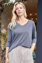 Women's Quality Modal Stretchy Fabric V-Neck Off-Shoulder Capri Three-Quarter Sleeve Lightweight Loose Blouse-Anthracite