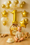 Gold Star 1 Year Old Birthday Balloon Set |   White Transparent Concept - 2