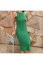 Women's Green Round Neck Decorative Lace Lining Detailed Midi Length Dress - 4