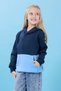 Unisex Hooded Kangaroo Pocket Color Block Hooded Winter Sweatshirt - Navy Blue/Baby Blue - 7