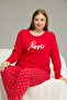 Red Pattern Curve Large Size Battal Size Cotton Pajamas Suit25240828