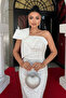 Beaded Fabric Bow Detailed Pencil Dress - White - 3