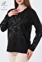 Women's Middle Age and Above Viscose New Coating Pattern Stone Embroidered Lycra Black Mother Combed Cotton Blouse - 4