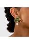 Pearl Dangle Pearlescent Green Flower Earrings |   Non-Tarnish Gold Plated & Antiallergic - 2