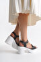 Black White High Side Buckle Single Strap Skin Summer Women's Wedge Sole Sandals Shoes - 6