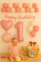 Pink 1 Year Old Birthday Balloon Set |   Heart Striped Foil Happy Birthday - 2