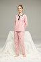Powder Heart Pattern Knitted Cotton Pajamas Suit25240244 - 2
