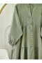 Half Buttoned Piece Muslin Dress - Khaki - 3