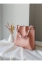 Pink Leather Women's Handbag with Scarf Detail – Twist Model Trendy Design with Gold Chain Strap - 2