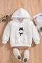 Children's White Hooded Sweatshirt – Striped Cat Printed, Thick Fabric with Hood