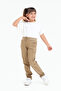 Girls' Waist Drawstring School Camisole Pants Beige G2025-2 - 4