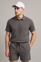 Ribbed Ottoman Premium Fabric Half Zipper Unisex T-Shirt and Shorts Set of 2 - 2