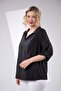 1112061 Women's Plus Size Blouse with Sleeve Slit Detail Black - 6