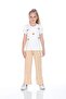 Girls' Suit with Bow Embroidered T-Shirt and Striped Milan Fabric Pants - 4