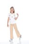 Girls' Suit with Bow Embroidered T-Shirt and Striped Milan Fabric Pants - 5