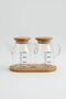 Mini Oil and Sauce Set, with Bamboo Stand and Vacuum Bamboo Lid, 2-Piece 200 ml Salad Set