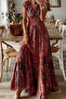 New Season Women's Short Sleeve Double Breasted Collar Patterned Maxi Size Single Jersey Dress - 3