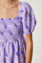 Balloon Sleeve Patterned Woven Dress Lfg0082 Lila - 3