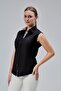Black Cotton Satin Lycra Zero Sleeve Brbry Fabric Detailed Slim Fit Women's Shirt - 5