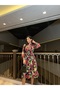 Women's Floral Patterned Tie Detail Cuffed Siphon Dress - 3