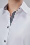 White Cotton Satin Lycra Zero Sleeve King Striped Fabric and Button Detailed Slim Fit Women's Shirt - 7
