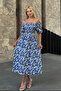 Women's Blue Patterned Ethnic Authentic Short Sleeve Dress - 5