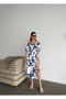 Women's Gipeli Patterned Satin Dress with Elastic Shoulder - 3