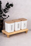 Set of 3 Wooden Vacuum Lid Stand Storage Containers Tea & Sugar & Coffee Acrylic Jar 900 ml - 6