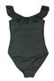 Dark Green Ruffled Flat Strap Women's Swimsuit - 3