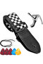 Guitar Strap, Jacquard Guitar Strap, Black and White Chequered, Checked Guitar Strap