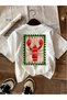 Boys' Lobster Print T-Shirt for Girls with Short Sleeves, Round Neck, Back Print, Stamped Edge - 5