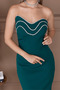 Atlas Fabric Strapless Pencil Dress - Zemrute Green - 2