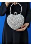 Women's Silver Crystal Heart Evening Bag - 4
