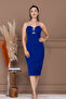 Atlas Fabric Straps Sequin Detailed Pencil Dress - Cobalt Blue