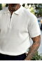 Collar Zippered Double Color Knitwear Polo Collar White