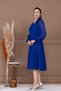 Chiffon Rose Detailed Midi Length Dress - Cobalt Blue - 6