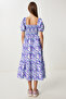 Balloon Sleeve Patterned Woven Dress Lfg0124 Purple White - 5