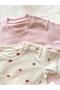Floral Pattern and Pink Color 2-Piece Ribbed Knit Top and Bottom Set 100% Cotton - 3