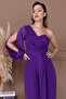 Chiffon Single Sleeve Detail Jumpsuit - Purple - 3
