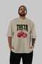 Theta Cherry Cherries Front Printed Beige Oversize T-Shirt Men Women Cotton Crew Neck Tshirt - 4