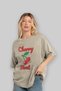 Cherry Bomb Cherries 1 Pre-Printed Beige Oversize T-Shirt Men's Women's Cotton Crew Neck T-Shirt - 3