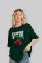 Theta Cherry Cherries Front Printed Green Oversized T-Shirt Men Women Cotton Crew Neck Tshirt - 2