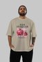 San Joaquin Nar Front Printed Beige Oversize T-Shirt Men Women Cotton Crew Neck Tshirt - 4