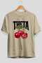 Theta Cherry Cherries Front Printed Beige Oversize T-Shirt Men Women Cotton Crew Neck Tshirt - 2