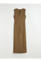 Nevavm Oval Neck Gathered Crepe Dress with a Difference - 6