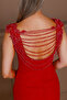 Crepe Fabric Back Bead Detailed Pencil Dress - Red - 7