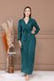 Rochie lungă cu pliuri și curea - VERDE SMARAGD - 4