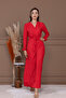 Pleated Belted Long Dress - Red - 4