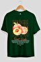 Peach Front Printed Green Oversize T-Shirt Men Women Cotton Crew Neck Tshirt - 2