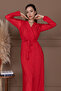 Pleated Belted Long Dress - Red - 3